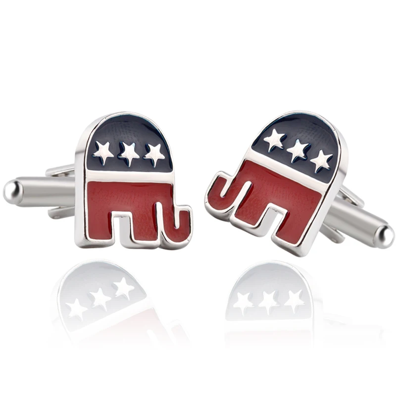 Republican elephant Cufflinks Hot Sale Flag Elephant Novelty Luxury Brand Cuff Links For Men's Black And Red Enamel Cuff Buttons