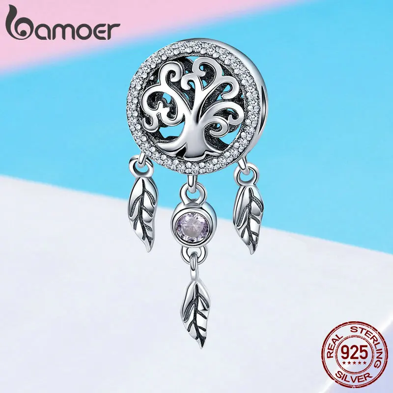 BAMOER 100% 925 Sterling Silver Dream Catcher Holder Family Tree Beads fit Women Charm Bracelets Necklaces DIY Jewelry SCC723