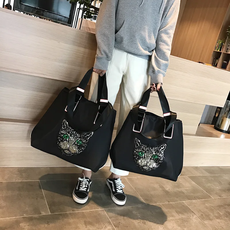 Purse Short-distance Travel Bag Female Cartoon Sequins Hand Raised Bad Bag Women Sport Bag Fitness Training Gym Bag Shoulder