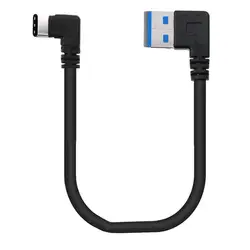 Short USB 3.0 Cable Type A Male to Type C USB Charger Cable,Double 90 Degree Right Angle 5 Pin 25CM Charger Cord