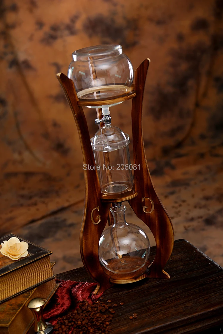 Doulbe valve water drip coffee maker/ice drip coffee maker/ice drip colf brewer/Dripper coffee maker 1000cc ,wood pillar