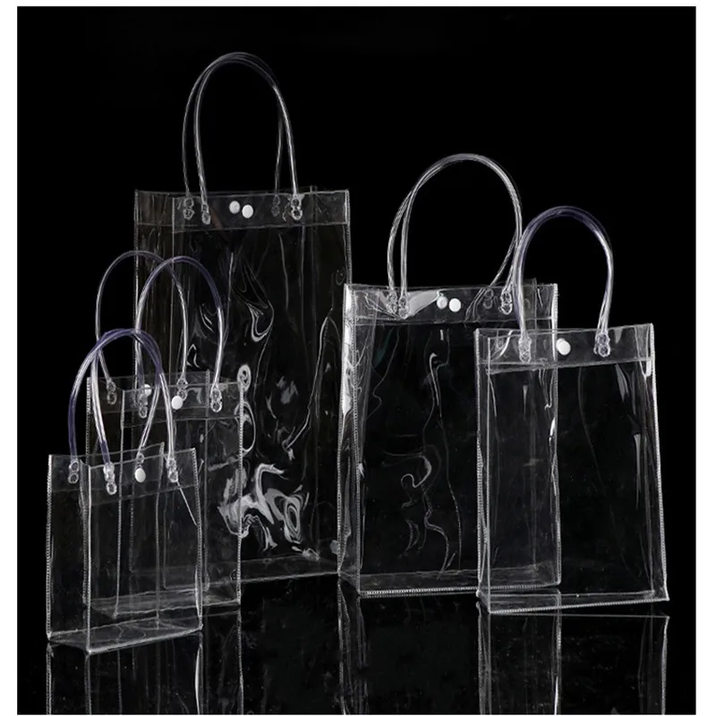 

Fashion PVC Women Clear snap button Bag plastic Transparent Tote Luxury Design Cosmetic Shoulder Hangbags Storage Bags for Work