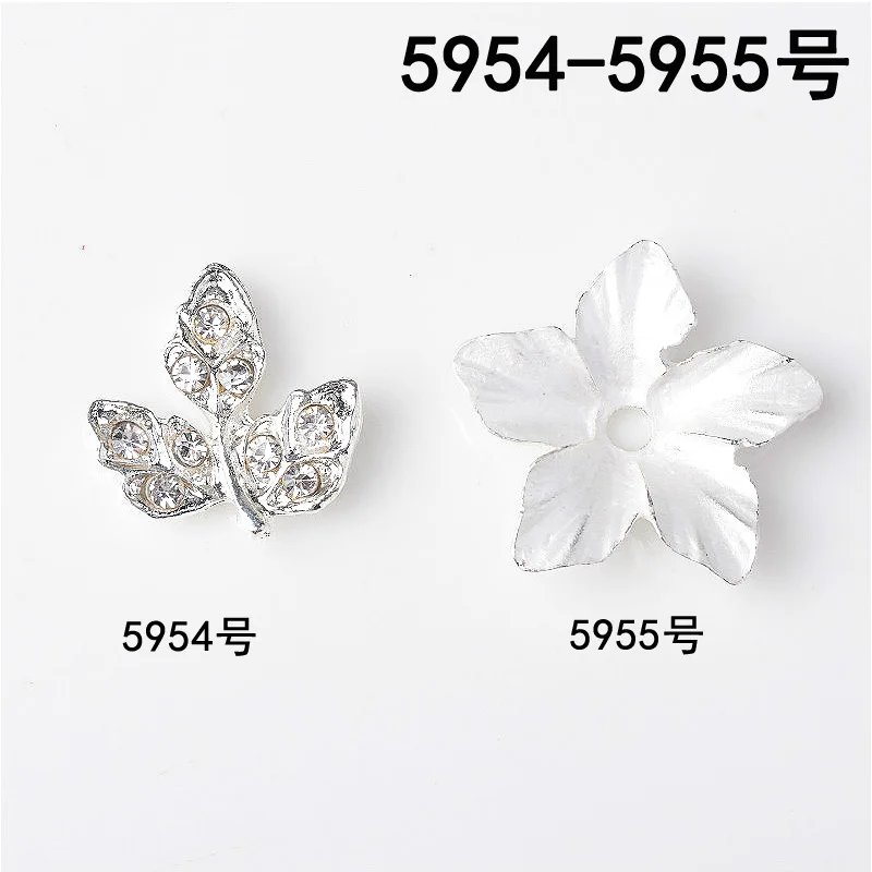 50pcs 15mm 20mm Silver Color Alloy Material Crystal Leaf Charm Flower pendant For Head DIY Wedding Handmade Jewelry Making