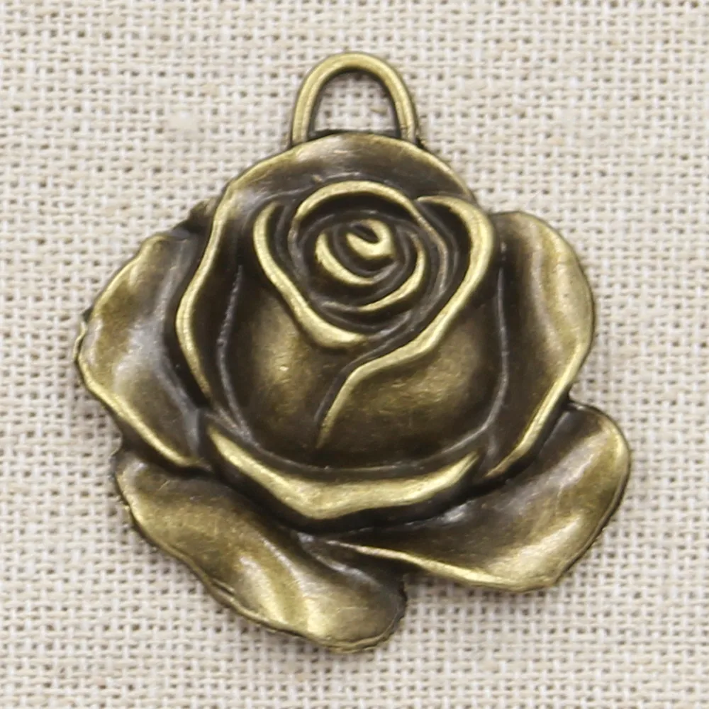 4pcs Charms Rose Flower 36x33mm Antique Making Pendant fit,Vintage Tibetan Bronze Silver color,DIY Handmade Jewelry