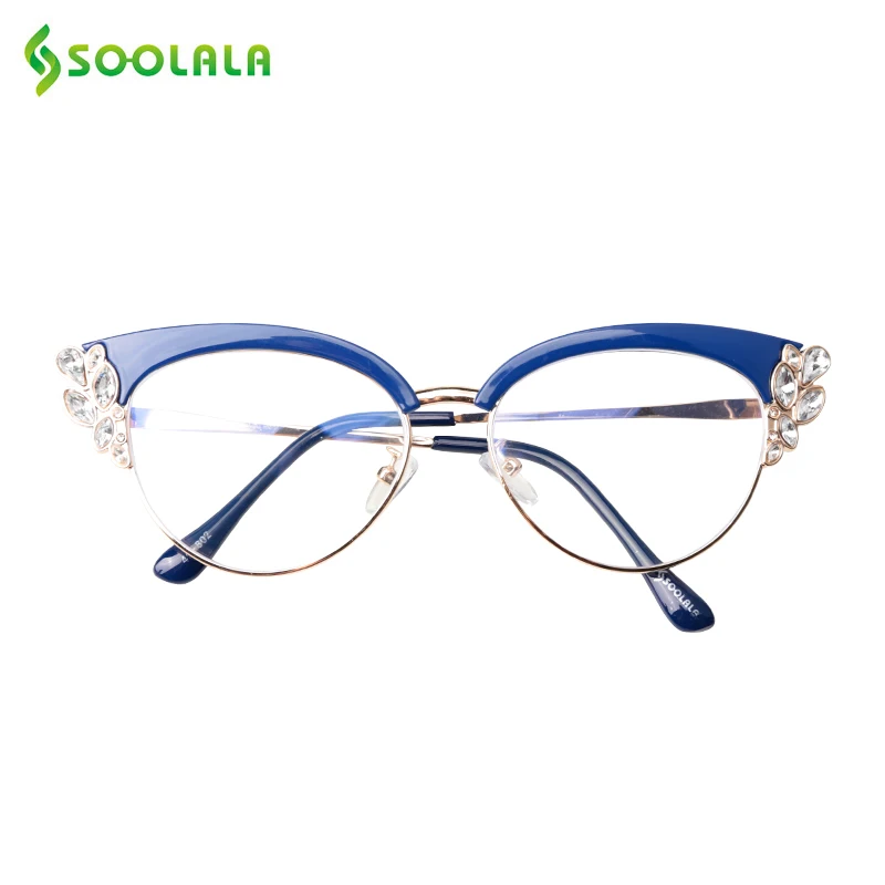 

SOOLALA Anti Blue Light Glasses Women Cateye Rhinestone Eyeglass Frames Computer Anti Reflective Blue Light Blocking Glasses