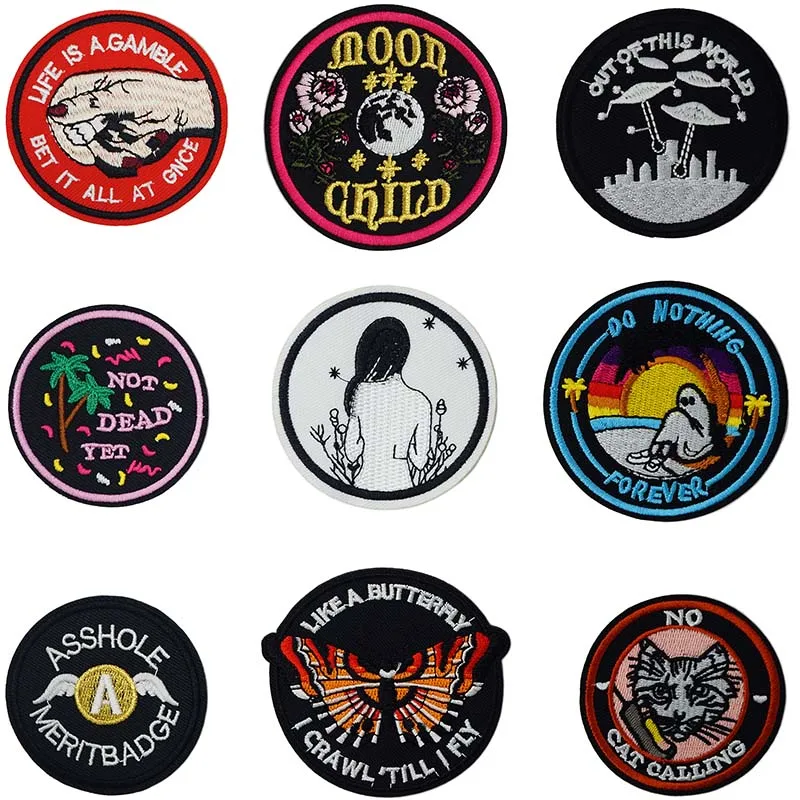 Alien Eye Round Hill cool Iron On Patches Sewing Embroidered Applique for Jacket Clothes Stickers Badge DIY Apparel Accessories