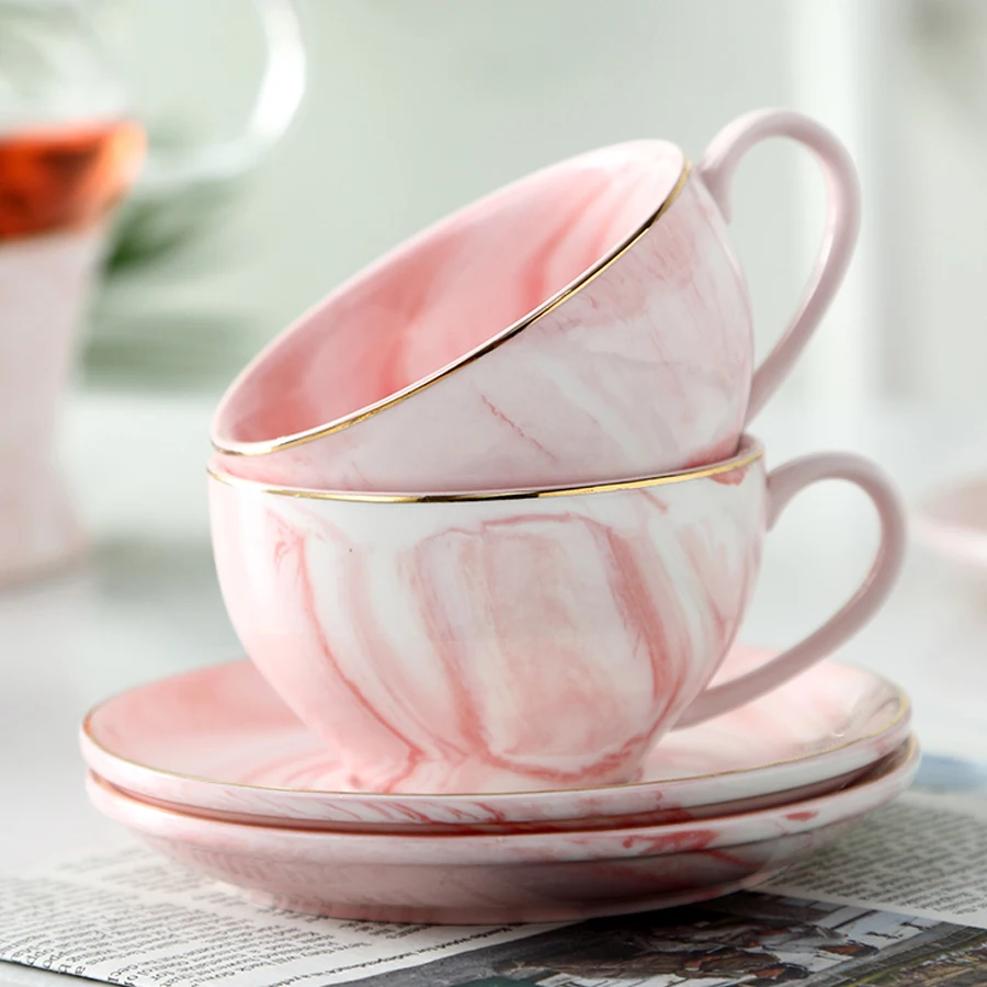 MUZITY Ceramic Tea Cup Saucers Marble Design Coffee Cup And Saucer 150mL Creative Tea Cup Set Drinkware