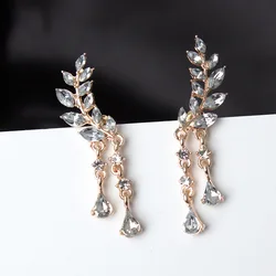 Woman Earrings Girl Luxury Charming Crystal Leaves Tassel Earrings New Fashion Women's Birthday Gift Cheap Marketing Wholesale