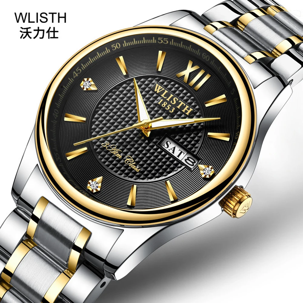 

WLISTH Fashion Steel Waterproof Wristwatch Dual Calendar Clock Male Luxury Business Reloj HombreTop Quality Quartz Men's Watch