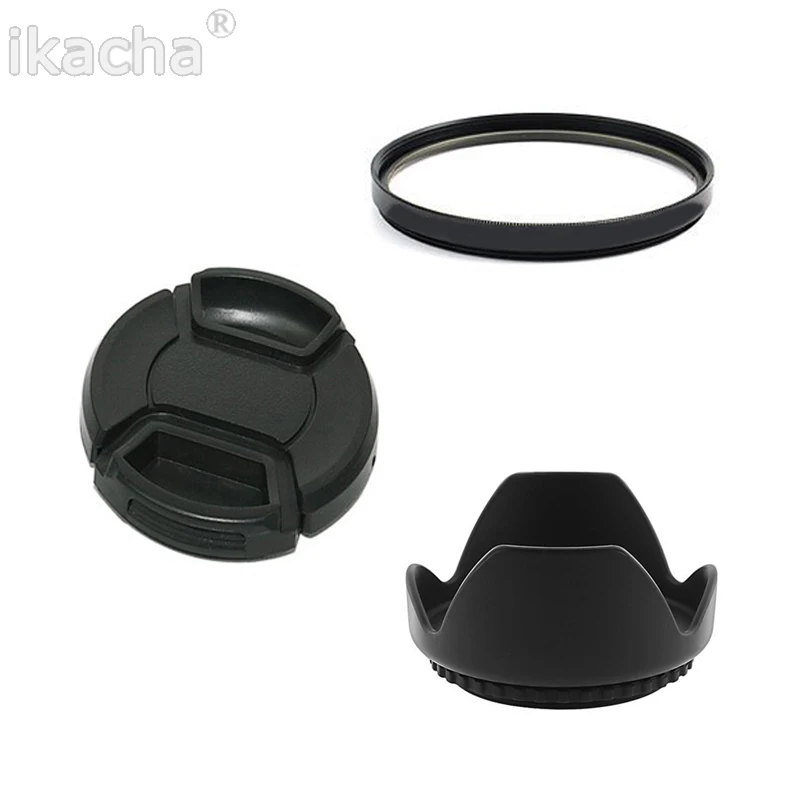 3 in 1 49 52 55 58 62 67 77 mm Flower Lens Hood+UV Filter+Lens Cap For Sony Pentax Nikon Canon EOS 400D 550D 500D 600D 1100D DSL