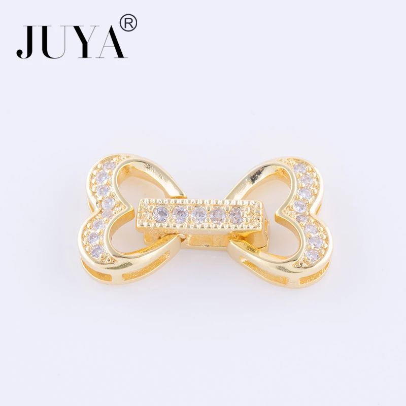 Jewelry Findings Components Micro Pave CZ Rhinestone Heart Clasps For DIY Making Pearl Bracelets Necklaces Accessories gift