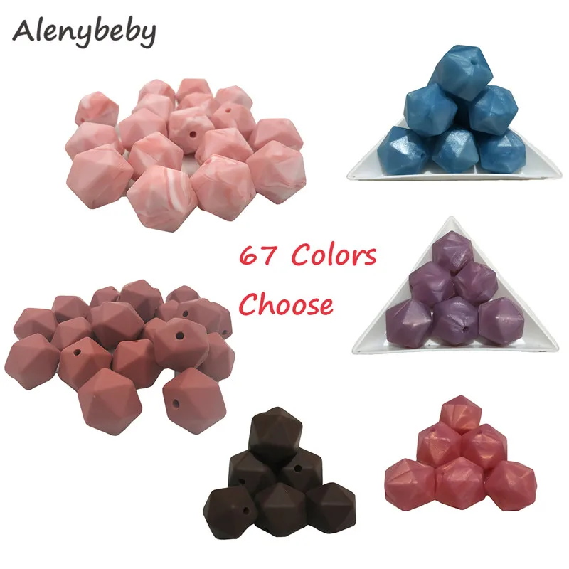 

15pc Silicone Polyhedron Beads BPA Free Hexagon Beads 14mm Food Grade Silicone Teether DIY Baby Teething Beads Necklace Toys