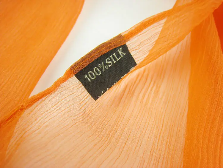 100% Zijde Crinkle Georgette Lange Sjaal 110cmX180cm Pure Zijde Sjaal Vrouwen Effen Kleur Groot Formaat Chiffon Sjaal Oranje