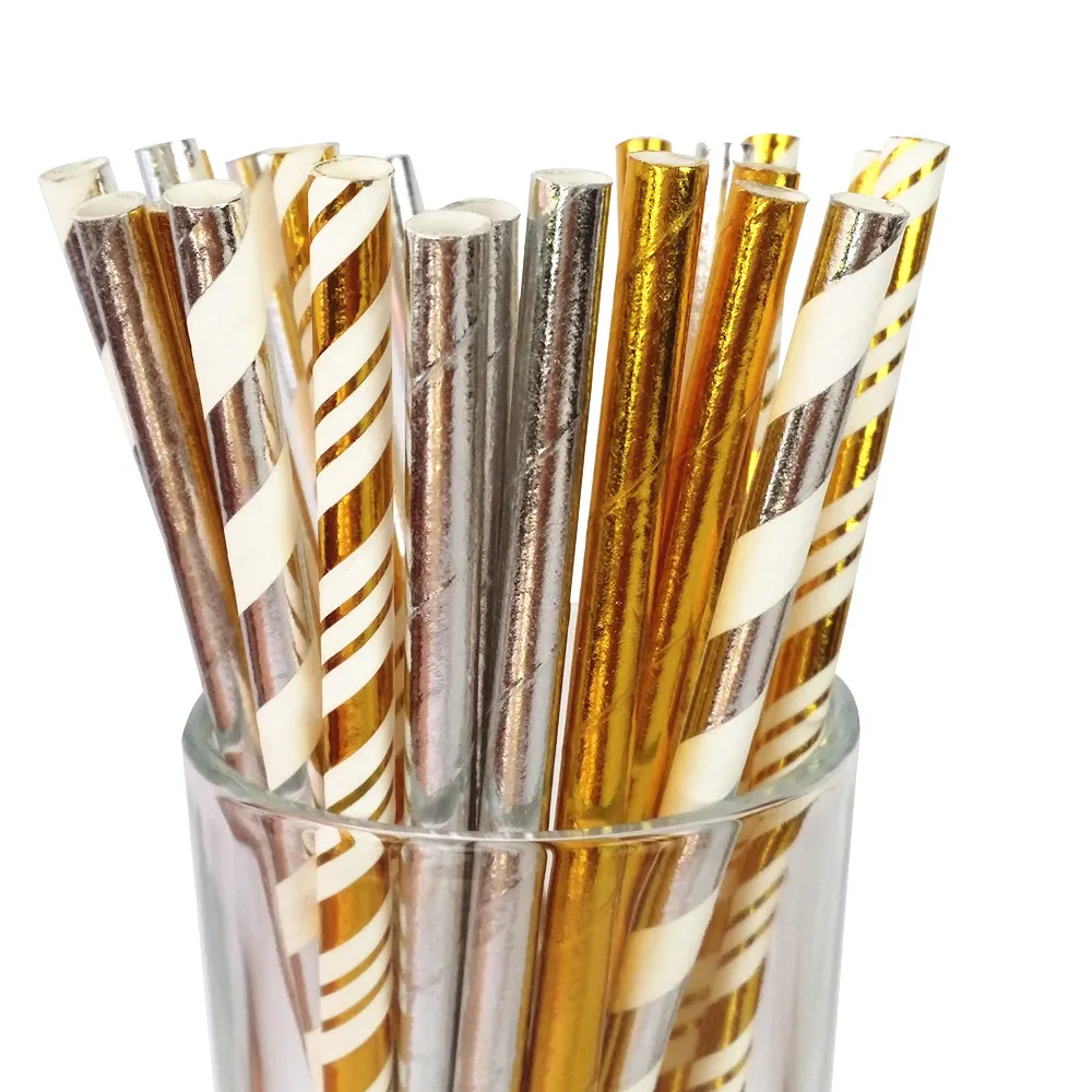 

DHL Free Shipping 2000 Pcs Metallic Foil Paper Straws Bulk,Gold and Silver Stripe Plain Dot Chevron Foil Drinking Paper Straws