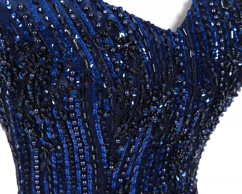 Robe de bal de forme sirène, luxueuse robe de bal, en paillettes, bleu marine, bon marché, taille 2018, 32-46, en stock, US2-US16