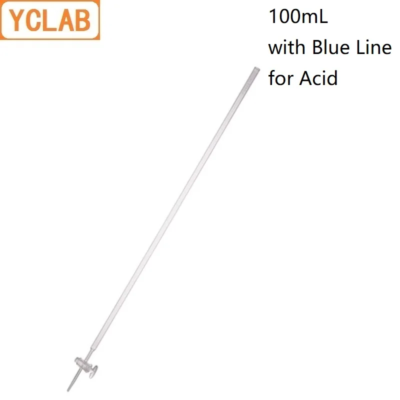 YCLAB 100mL Burette with Blue Line on Milk White Back Straight Stopcock for Acid Class A Clear Glass Laboratory Glassware