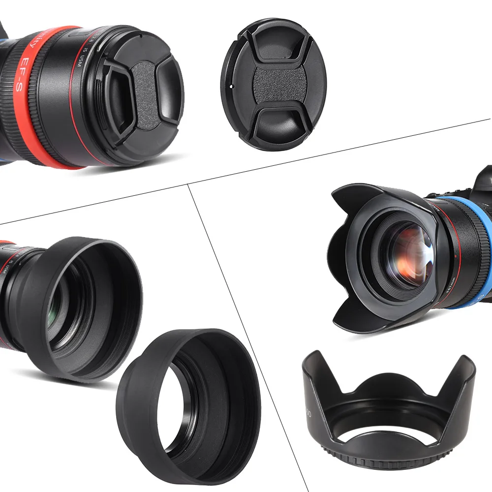 Andoer 49mm Lens Filter Kit UV+CPL+FLD+ND with Carry Pouch / Lens Cap / Lens Holder / Tulip & Rubber Lens Hoods / Cleaning Cloth