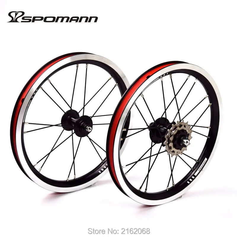 

New SPOMANN 14 inch Folding bike alloy V brake BMX bicycle clincher rims wheelset MTB 14er 7 bearing 3 speed freewheel