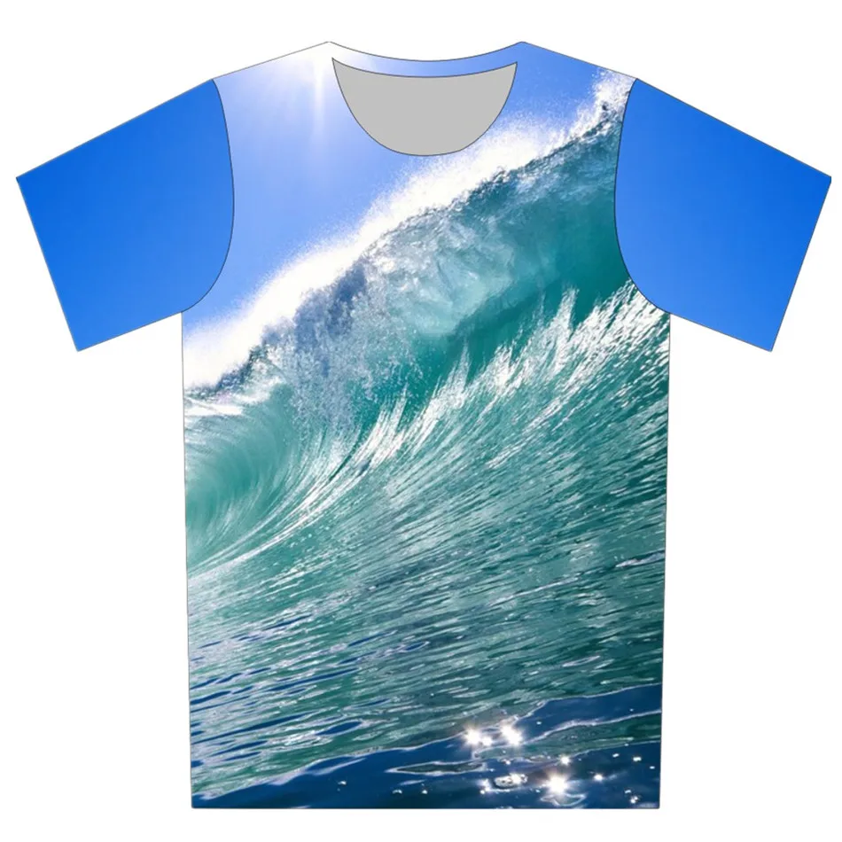 

4-20Y Children Teen Fashion 3D T-Shirt Summer Boys Girls Earth Sun Sea Wave Waterfall Print T Shirt Kids Birthday Gift Tshirts