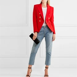 HIGH QUALITY New Fashion 2024 Designer Blazer Jacket Women's Metal Lion Buttons Double Breasted Blazer Outer Coat Size S-XXXL