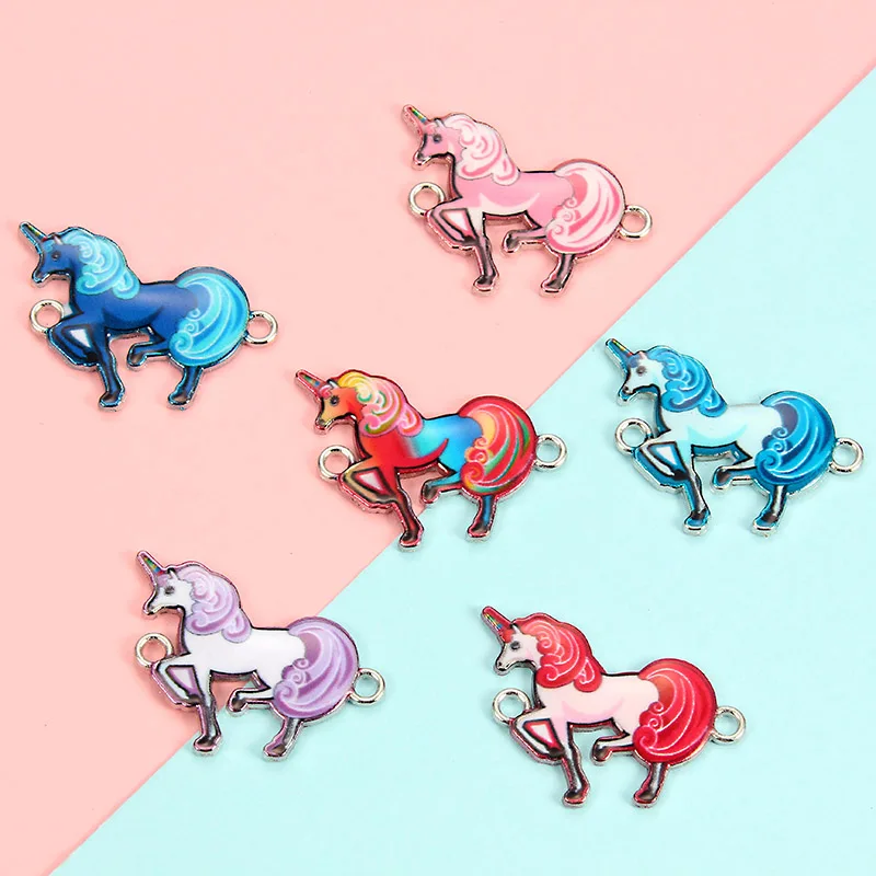 10pcs Mixed Unicorn Enamel Alloy Connectors Bracelets Horse Charms For DIY Necklace Accessories Fashion Jewelry Finding