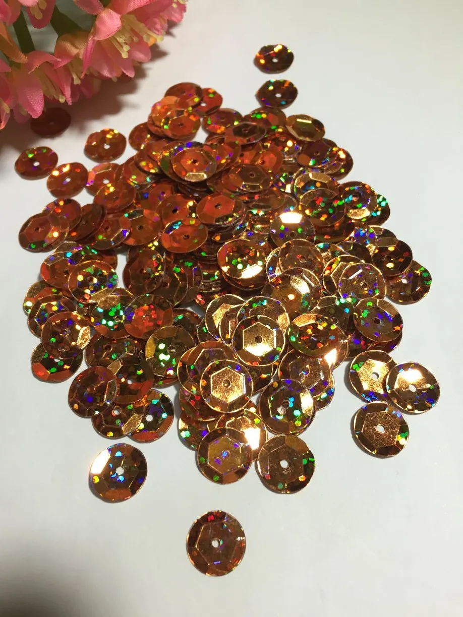 750pcs/lot 10mm Cup Laser Bright Sequin Round Paillettes Sewing Hologram Sequins Craft DIY Accessory Laser Coffee Brown