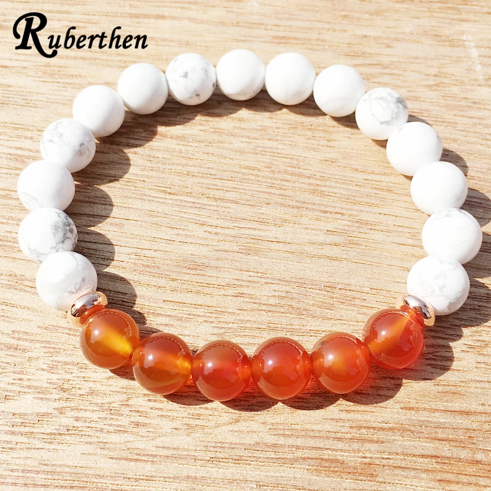 Ruberthen On Sale Carnelian Howlite Bracelet New Design Chakra Healing Stone Bracelet Vitality Passion Calming Energy Jewelry