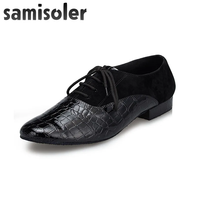 

Samisoler Black Men's Black leather ballroom dance shoes Flats Modern dance shoes Tango Party Wedding Square dance shoes