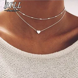 New Heart Pendant Choker Necklaces for Women Collares Minimalist Jewelry Double Layer Dainty Necklace Koeran Fashion Jewelry