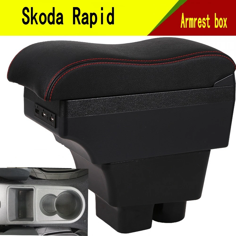 

For Car Skoda Rapid Armrest Box Central Content Interior Arm Elbow Rest Storage Case Car-styling with USB Cup Holder