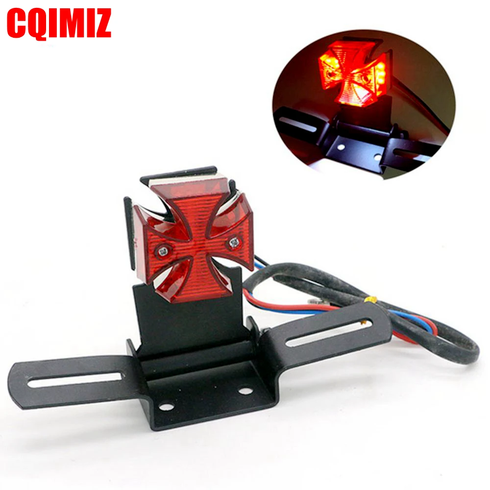 LED Motor License Plate Lampu Rem Berhenti Lampu Cross Ekor Lampu untuk Harley Bobber Helikopter Cruiser Honda Yamaha Suzuki