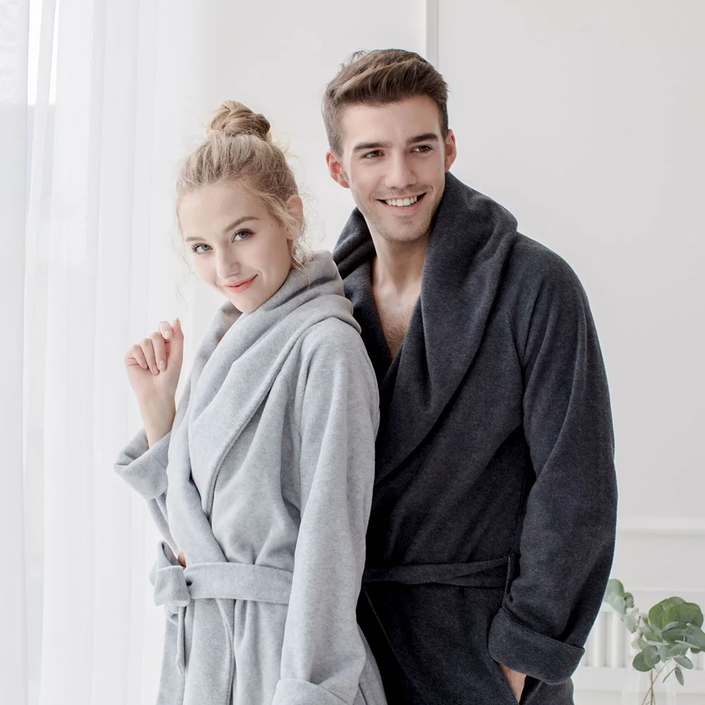 Men\'s and Women\'s Long Robes Microfiber Fleece Floor Length Plus Size Bathrobes Sleepwear Loungewear Full Length Gown Pajamas