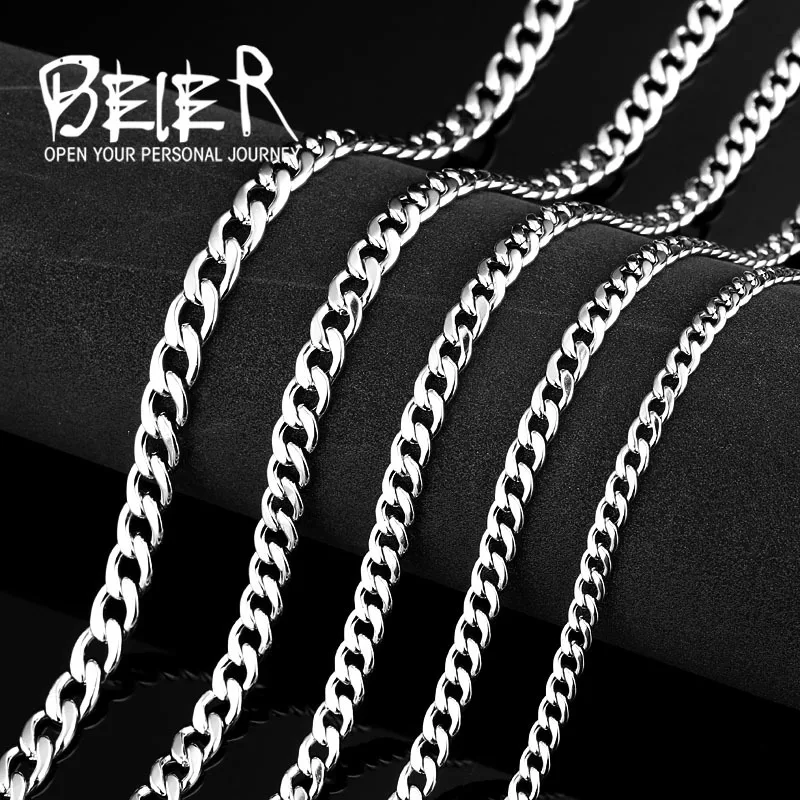 Beier stainless steel Classic punk water wave necklace chain men\'s necklace wild wholesale high quality jewelry BN1025