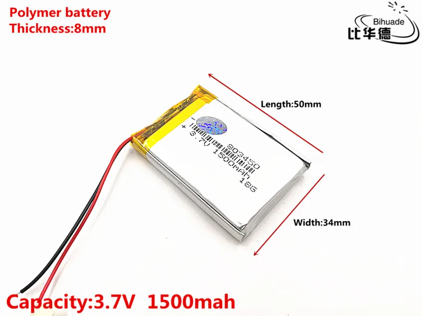 1pcs/lot Good Qulity 3.7V,1500mAH,803450 Polymer lithium ion / Li-ion battery for TOY,POWER BANK,GPS,mp3,mp4