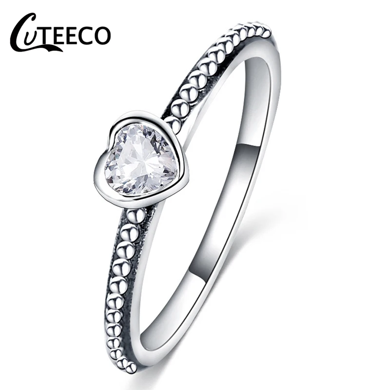 CUTEECO 2021 Fashion women Ring Rose Gold Color Heart Shaped Wedding Ring zircon Rings Glamour Jewelry Anillos Mujer