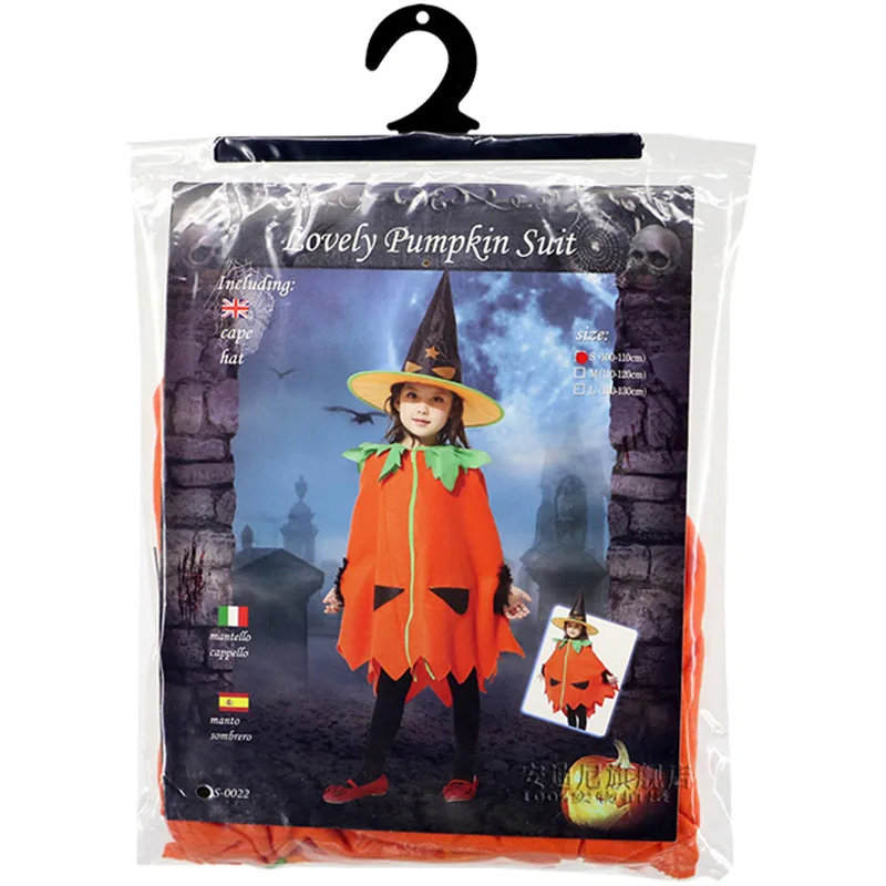Kinderen Meisjes Pompoen Kostuum Heksenmantel met Hoed Halloween Carnaval Kerst COS Fancy Dress Fantasia Kinderen Cosplay Kleding
