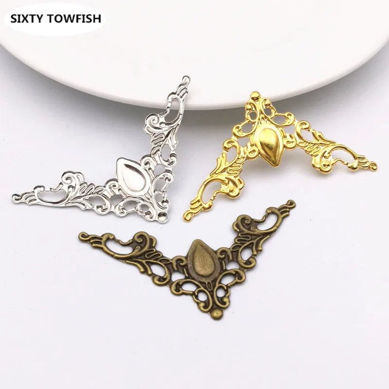 30 pcs/lot diy Jewelry Accessories 57x27mm Gold color/White K Metal Filigree triangle Flowers Slice Charms base Setting Making