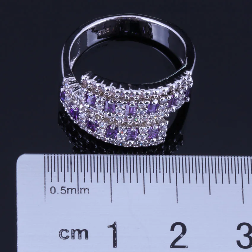 Superb Purple Cubic Zirconia White CZ Silver Plated Ring V0670