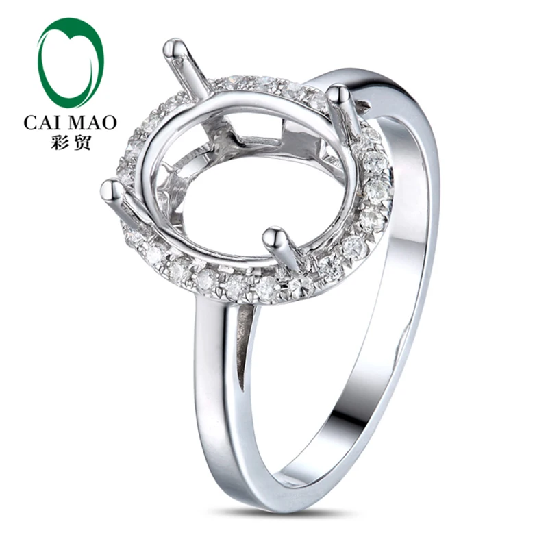 

CaiMao Oval cut 8x10mm Semi Mount Ring Settings 0.18ct Halo Diamond 14k White Gold Fine Jewelry