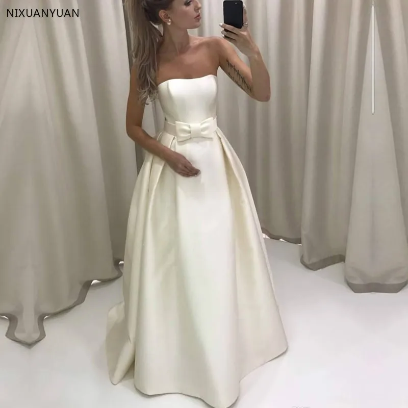 

2023 Simple Strapless A-line Wedding Dress Matte Satin Bride Gown Custom Bridal Long Dress Marriage vestidos de noivas