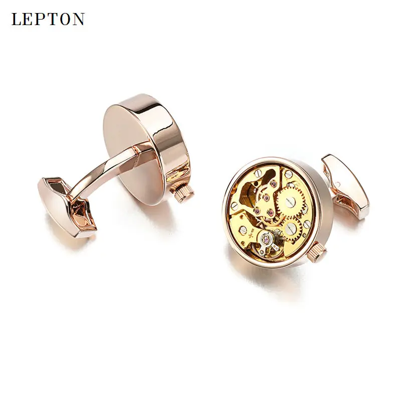 2017 New Functional Watch Movement Cufflinks Stainless Steel Steampunk Gear Watch Mechanism Cuff links for Mens With Gift Box