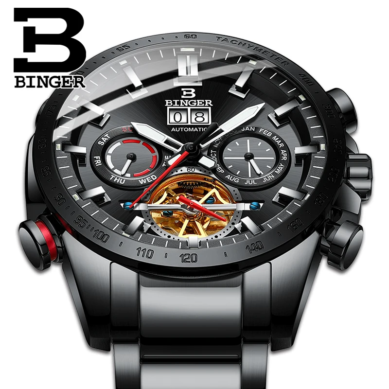 Switzerland Automatic Watch Men BINGER Mechanical Men Watches Sports Military Clock Relogio Masculino Waterproof Stainless Steel