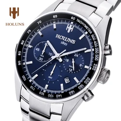 Holuns 50m Waterproof Full Steel Men Fashion Chronograph Quartz Watch Sports Military Wrist Watches Relogio Masculino