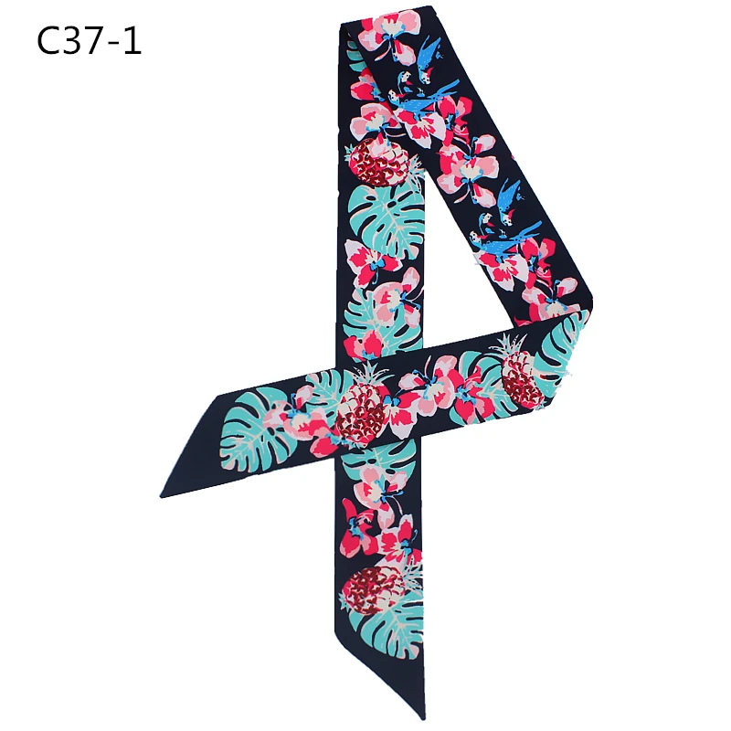 

POBING 2018 New Design Small Scarf Tropical Rain Forest Leaves Print Luxury Brand Women Silk Scarf Handle Bag Ribbons Headband