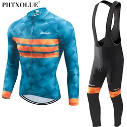 Phtxolue Cycling Clothing Men Set Bike Clothing Breathable Anti-UV Bicycle Wear Kit Suit Long Sleeve Cycling Jersey Sets