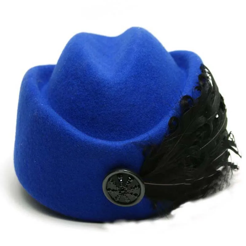 Fedoras Fashion Vintage Wool Felt Hat Women Elegant Beret Feathers Stewardess Fedora Hats Church Ladies Formal Caps