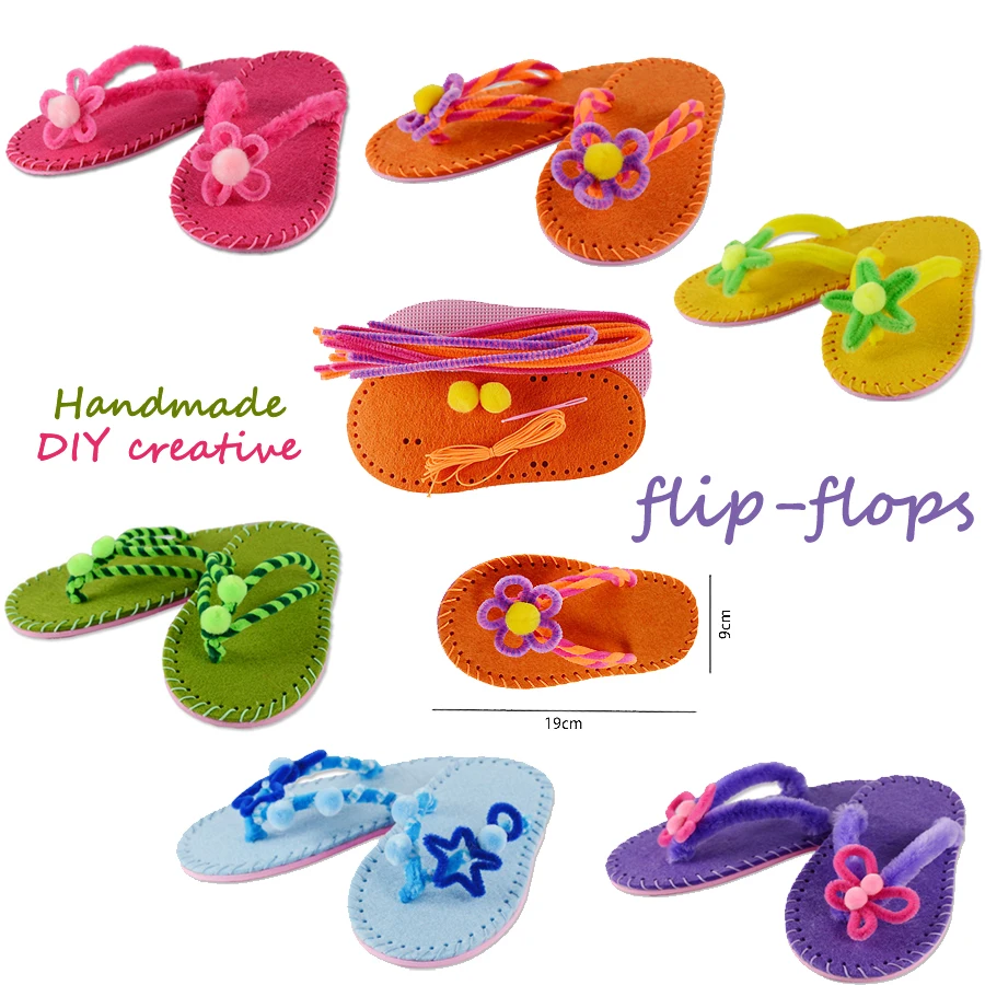 DIY slippers sewing kit flip-flops Learning Felt Fabric Material Preschool Teaching kids Art & Crafts Montessori Educational Toy