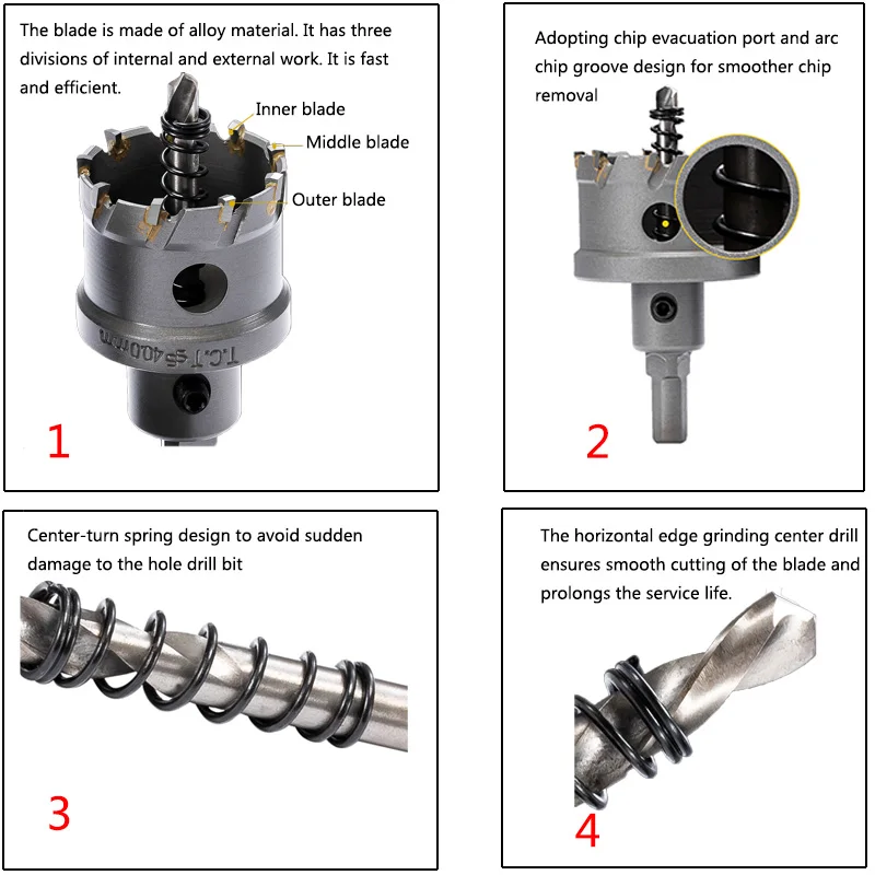 Carbide Tip TCT Hole Saw Cutter 16-100mm For Stainless Steel Plate Iron Drilling Alloy Metalworking Cutter Kit Drill Bits Set