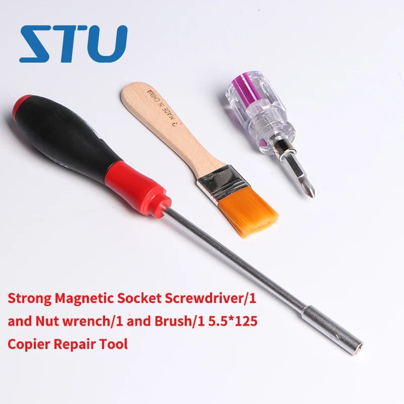 2Sets Strong Magnetic Socket Screwdriver/1 and Nut wrench/1 and Brush/1 5.5*125 Copier Repair Tool for Xerox for Ricoh