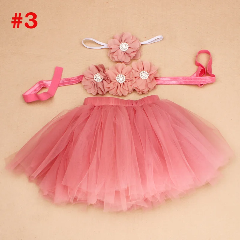 Newborn Photography Props Couture Sweet Fancy Frills Tutu 3 Piece Set Baby Tutu Skirt with Flower Headband and Tutu Top TS067